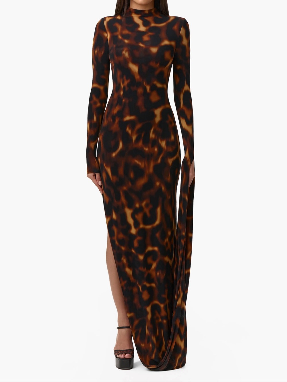 Naked Wardrobe Tortoiseshell Draped Long Sleeve Maxi Dress